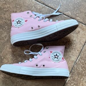 Converse Light Pink & Hearts High-Top Sneakers